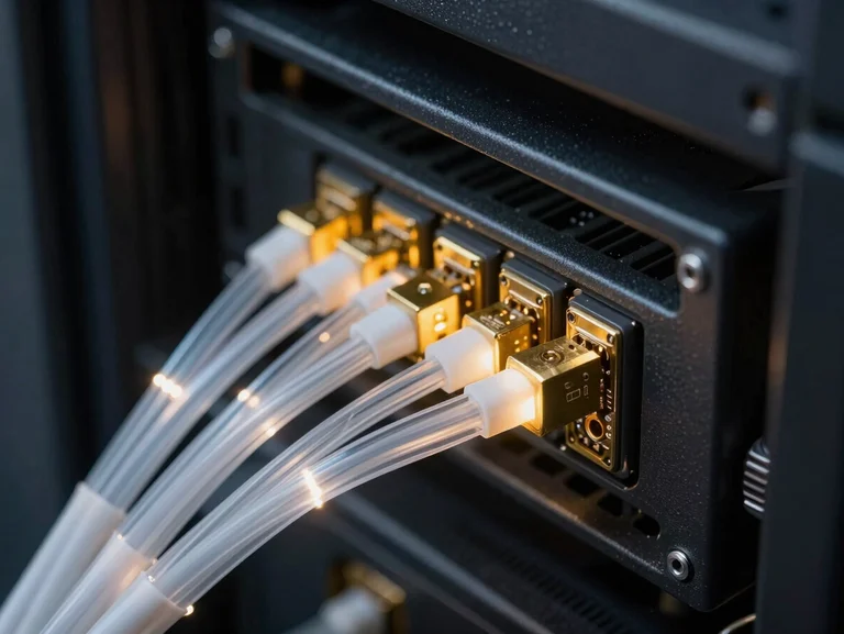 Sunucu kabinindeki fiber optik kablolar