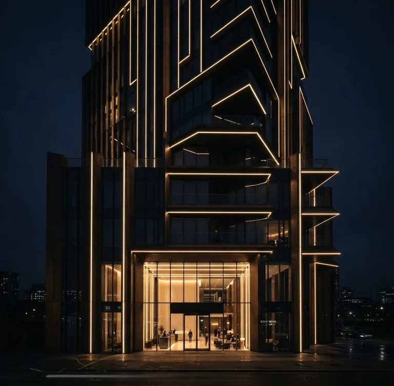 إضاءة LED معمارية على واجهة مبنى