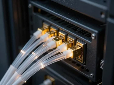 Sunucu kabinindeki fiber optik kablolar